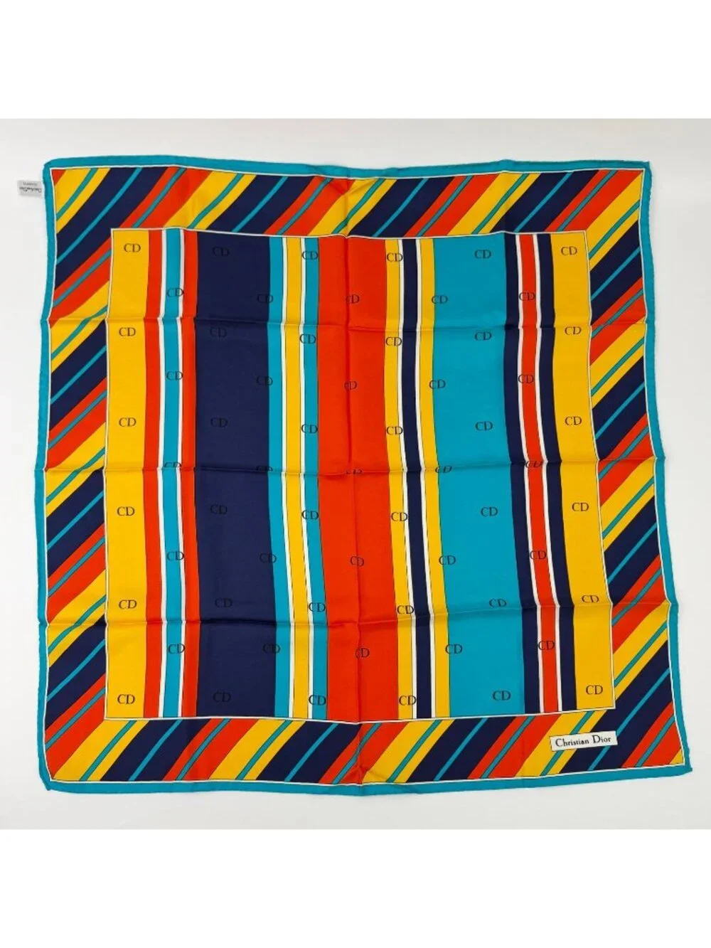 Dior CD Logo Striped Silk Scarf Multicolor Vintage